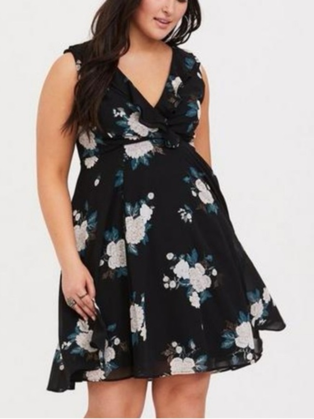 Torrid Black Floral Chiffon Ruffle Skater Dress Size 26